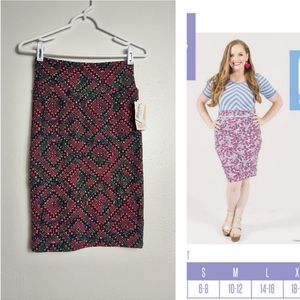 Lularoe Cassie Pencil Skirt High Waist Women's Size XS  Burgundy Abstrac…